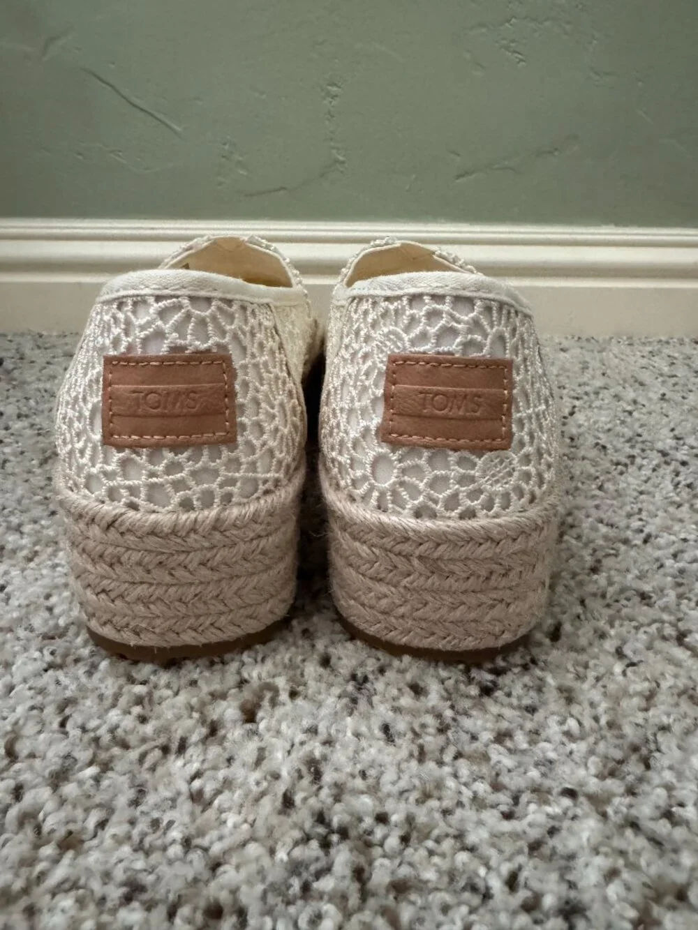 TOMS Women's Valencia Platform Espadrilles in Natural Moroccan Crochet, W6.5 LN
